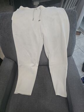 Men's White Fleece Jogger Pants with Drawstring Waist